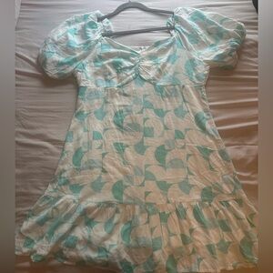 Elegant Women's Mini‎ Dress in Aqua and White. Size L